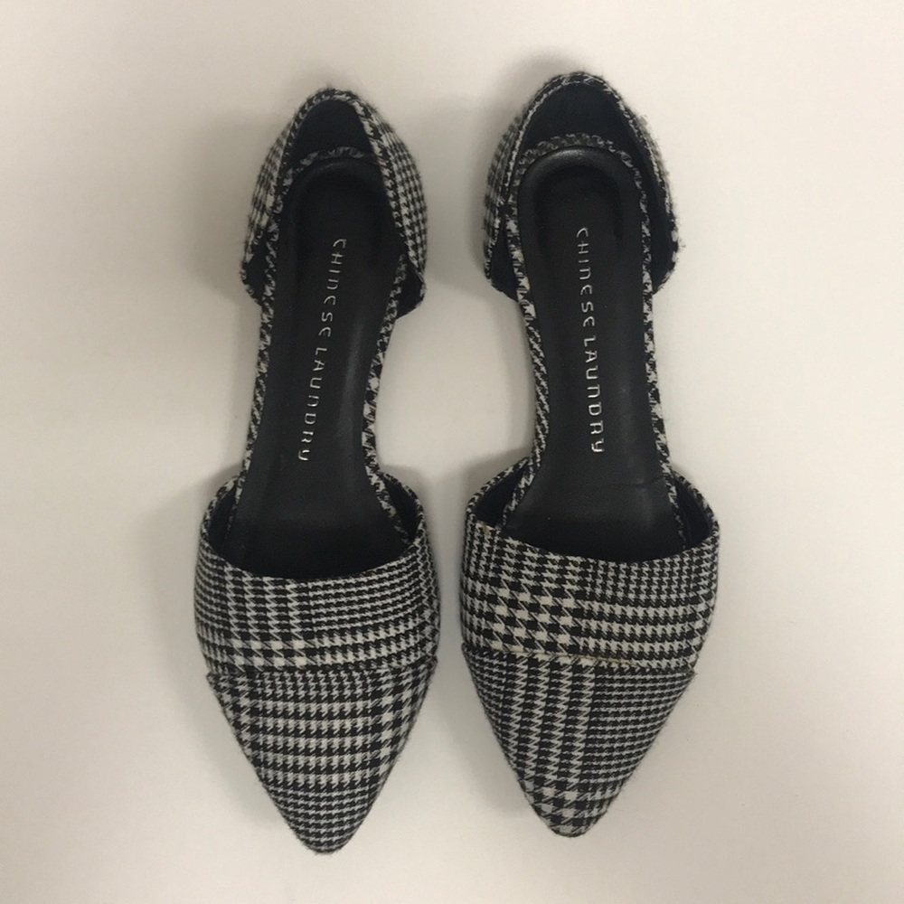 Chinese Laundry D Orsay flats. Black/white plaid.